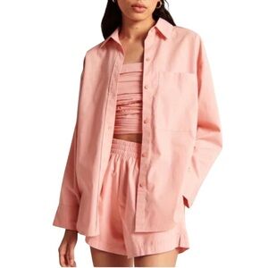 Abercrombie- NWT Oversized Boyfriend Poplin Pink Button-Up Shirt Blouse Sz L